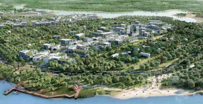 Fotografia de vista aérea do projeto de Aguaduna de cidade inteligente e sustentável no litoral norte da Bahia