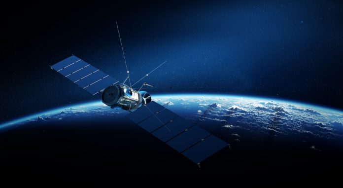 Terra em órbita de satélites de comunicação